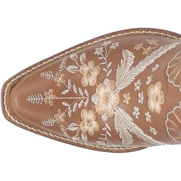 Dingo Low Heels Women Brown Embroidered Floral Snip Toe Casual Ankle Mid Boots - Picture 4 of 5
